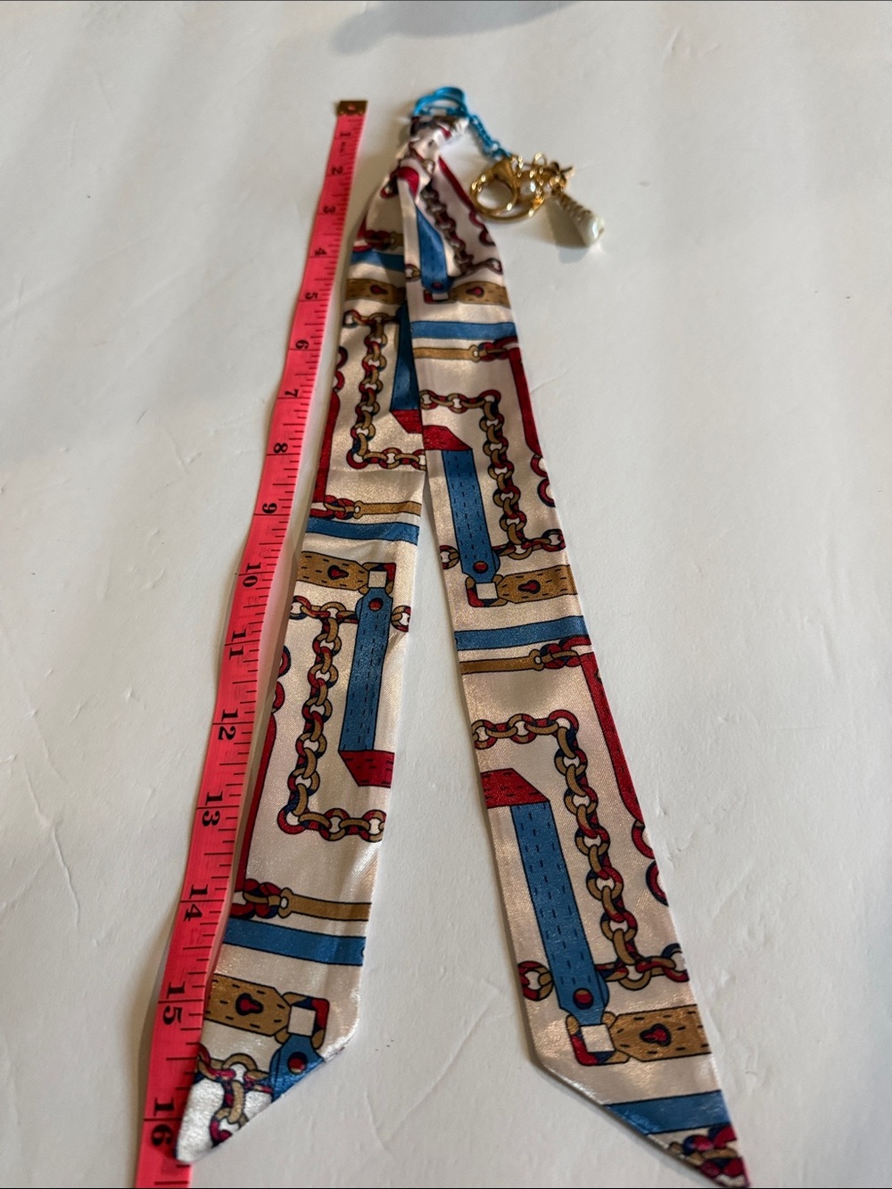 Silk-Feel nautical Scarf in Cream, Blue & Red